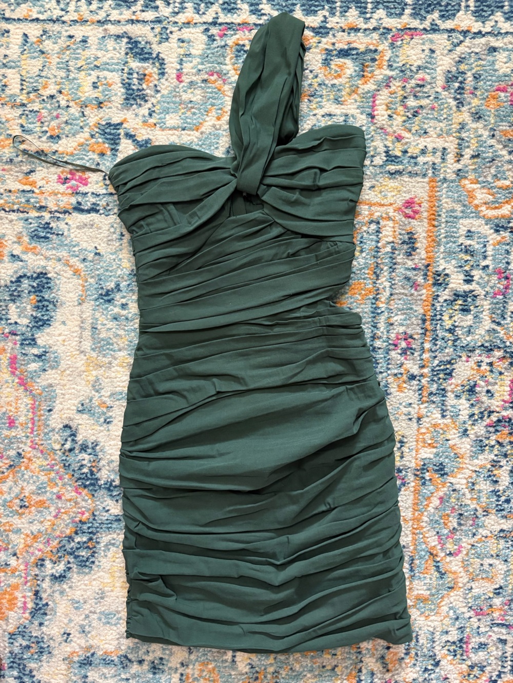 Zara Dark Green One-Shoulder Ruched Dress